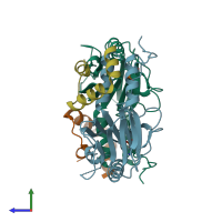PDB entry 7jfl coloured by chain, side view.