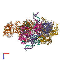 PDB entry 7jgr coloured by chain, top view.