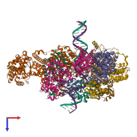 PDB entry 7jgs coloured by chain, top view.