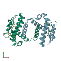 PDB entry 7jgv coloured by chain, front view.