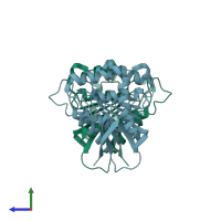 PDB entry 7jiz coloured by chain, side view.