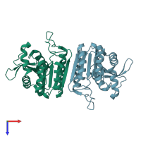 PDB entry 7jiz coloured by chain, top view.