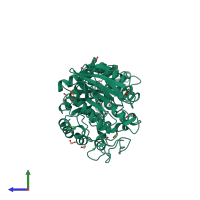 PDB entry 7jjt coloured by chain, side view.