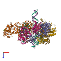 PDB entry 7jk2 coloured by chain, top view.