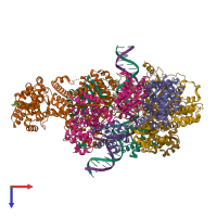 PDB entry 7jk4 coloured by chain, top view.