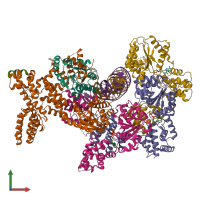 PDB entry 7jk5 coloured by chain, front view.