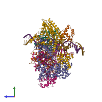 PDB entry 7jk5 coloured by chain, side view.