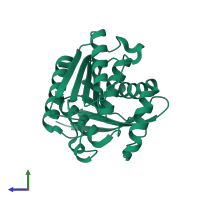 PDB entry 7jka coloured by chain, side view.