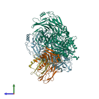 PDB entry 7jkq coloured by chain, side view.