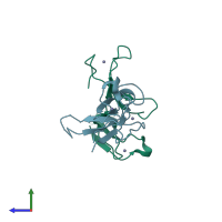 PDB entry 7jl5 coloured by chain, side view.