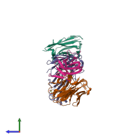 PDB entry 7joo coloured by chain, side view.