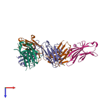 PDB entry 7joo coloured by chain, top view.