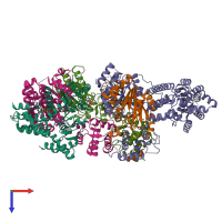 PDB entry 7jpo coloured by chain, top view.