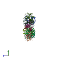 PDB entry 7jr1 coloured by chain, side view.