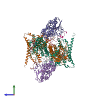 PDB entry 7jsn coloured by chain, side view.