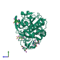 PDB entry 7jsy coloured by chain, side view.