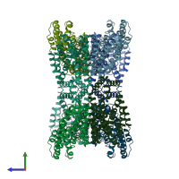 PDB entry 7jth coloured by chain, side view.