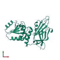 PDB entry 7jtx coloured by chain, front view.