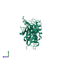 PDB entry 7jtx coloured by chain, side view.