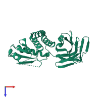 PDB entry 7jtx coloured by chain, top view.