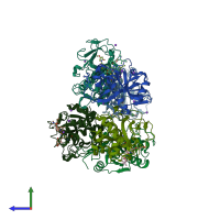 PDB entry 7juj coloured by chain, side view.