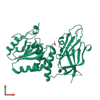 PDB entry 7juk coloured by chain, front view.