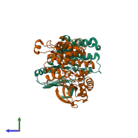 PDB entry 7juq coloured by chain, side view.