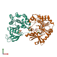 PDB entry 7juw coloured by chain, front view.