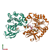 PDB entry 7jux coloured by chain, front view.