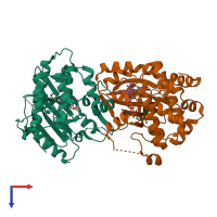 PDB entry 7jux coloured by chain, top view.