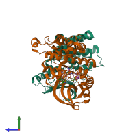 PDB entry 7juy coloured by chain, side view.