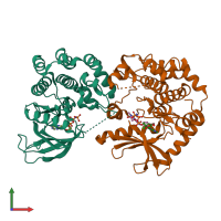 PDB entry 7juz coloured by chain, front view.