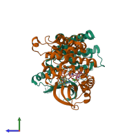 PDB entry 7juz coloured by chain, side view.