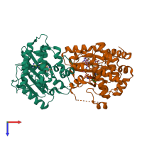 PDB entry 7juz coloured by chain, top view.