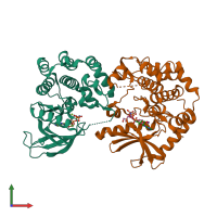 PDB entry 7jv0 coloured by chain, front view.