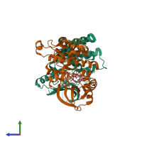 PDB entry 7jv0 coloured by chain, side view.