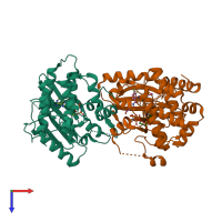 PDB entry 7jv0 coloured by chain, top view.