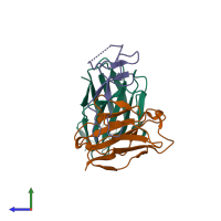 PDB entry 7jv2 coloured by chain, side view.