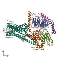 PDB entry 7jv5 coloured by chain, front view.