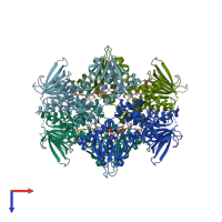 PDB entry 7jvl coloured by chain, top view.