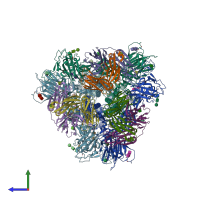 PDB entry 7jw0 coloured by chain, side view.