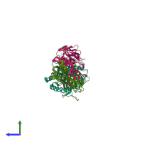 PDB entry 7jwi coloured by chain, side view.