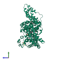 PDB entry 7jwn coloured by chain, side view.