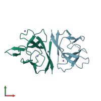 PDB entry 7jx6 coloured by chain, front view.