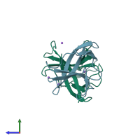 PDB entry 7jx6 coloured by chain, side view.