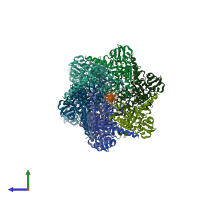 PDB entry 7jy6 coloured by chain, side view.
