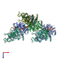 PDB entry 7jy8 coloured by chain, top view.