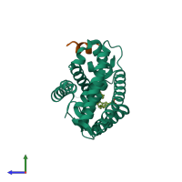 PDB entry 7jyd coloured by chain, side view.