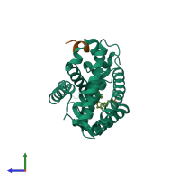 PDB entry 7jye coloured by chain, side view.