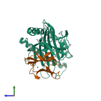 PDB entry 7jyw coloured by chain, side view.